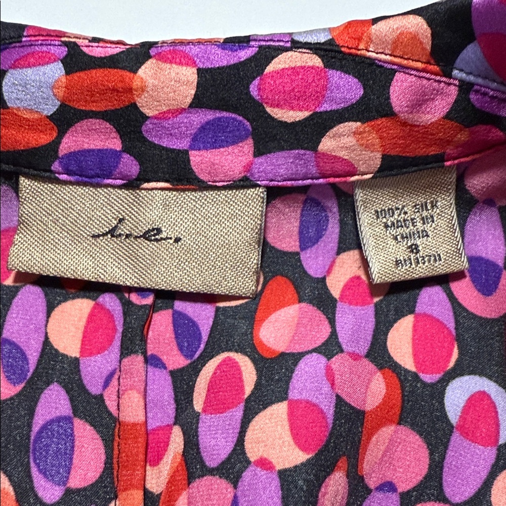 I.E. Colorful 100% Silk Blouse with colorful dotted long sleeve button down EUC - Picture 7 of 13